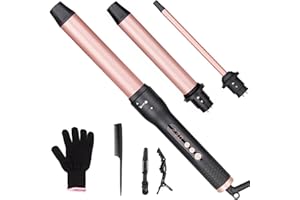 UNOBEY 3 in 1 Curling Iron, Curling Iron Wand Set with 3 Interchangeable Ceramic Curling Wand Barrel(0.35”-1.25”), Instant He