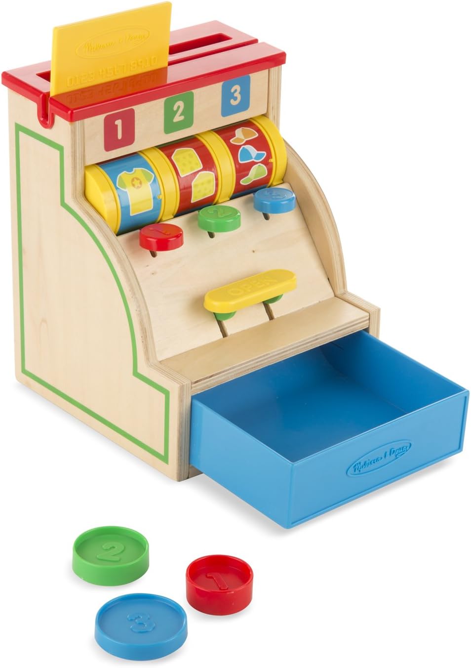 Melissa & Doug Sort & Swipe Cash Register - Wooden Educational Toy With 3 Coins and 1 Credit Card