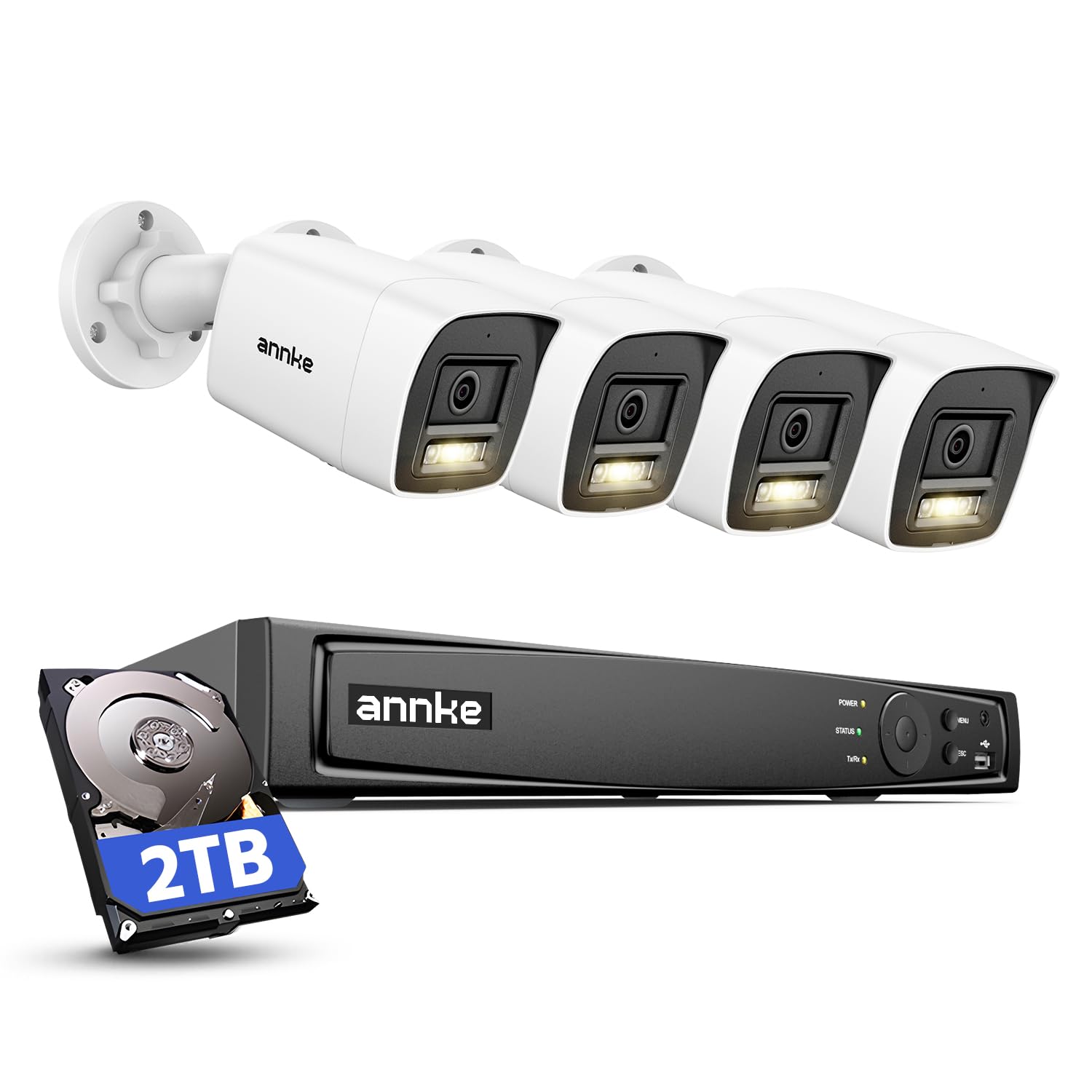 ANNKE 4K PoE CCTV Security Camera System, 8CH H.265+ NVR and 4X 8MP IP Bullet Cameras Outdoor, Human and Vehicle Detection, Dual Night Vision, 2TB HDD for 24/7 Continuous Recording, IP67 Weatherproof
