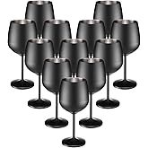 Zopeal 12 Set Stainless Steel Wine Glasses 18 oz Stainless Steel Stem Wine Goblets Unbreakable Metal Cups for Outdoor Camping Travel Picnic Christmas Party Wedding Anniversary Birthday Event (Black)