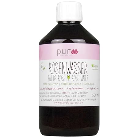 500 ml Echtes Rosenwasser Bio Organic Rose Water 100% naturreines Rosen-Hydrolat