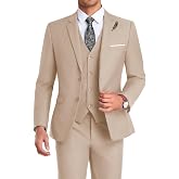 Mrbuerly Men Suit 3 Pieces Slim Fit Jacket Vest Pant with Tie | Groomsmen Wedding Business Prom Tuxedo, 2 Buttons, Elastic Waistband, Notched Lapel, Real Pocket, Easy Care, Easy to Match
