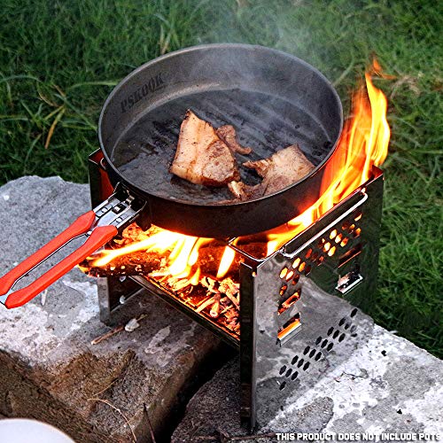 PSKOOK Wood Burning Camp Stoves Portable Stove Outdoor Camping Cooking Picnic Backpacking with Bellows Pipe/Grill/Spork - Thumbnail 3