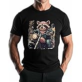 Men's Graphic T-Shirts, Raccoon Motorcycle Riding Tees Crewneck Short Sleeve Tops Summer Gym Casual Streetwear