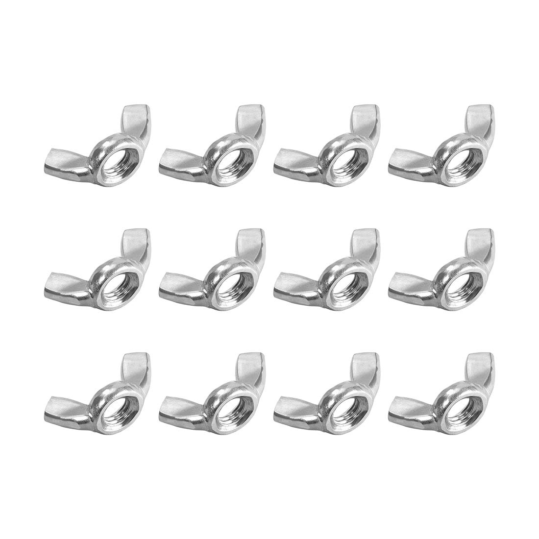 sourcing map M10 Wing Nuts, Stainless Steel 201 Fasteners Parts Hurrican Screws Hand Twist Tighten Ear Butterfly Nut, 12pcs