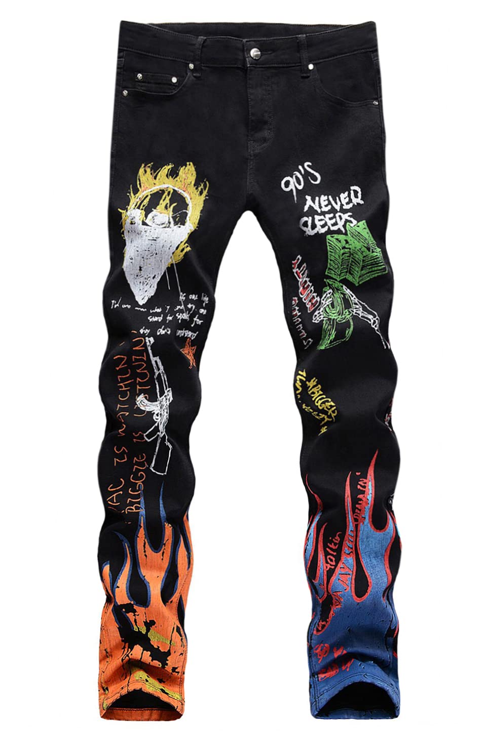 Baylvn Men's Casual Printed Slim Fit Jeans Skinny Denim Pants