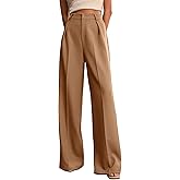 XISOXU Womens Wide Leg Pants High Waist Straight Work Pants Office Business Casual Palazzo Trousers with Pockets Khaki L