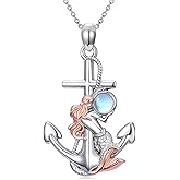 TOUPOP Anchor Dolphin/Mermaid/Turtle/Starfish/Dolphin Necklace for Women 925 Sterling Silver Anchor Nautical Necklace Graduation Gift Ocean Pendant for Women