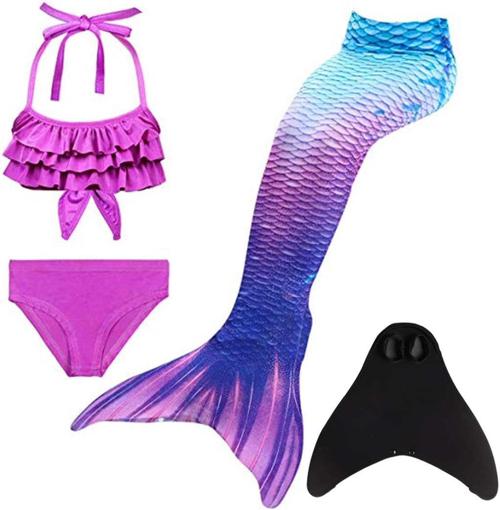 Girls Mermaid Tail Swimming Costumes with fin -Kids Mermaid Swimmable Outfit Bikini and Knickers