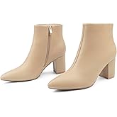 JOY IN LOVE Women's Ankle Boots Chunky Block Heel Pointed Toe Zipper Booties