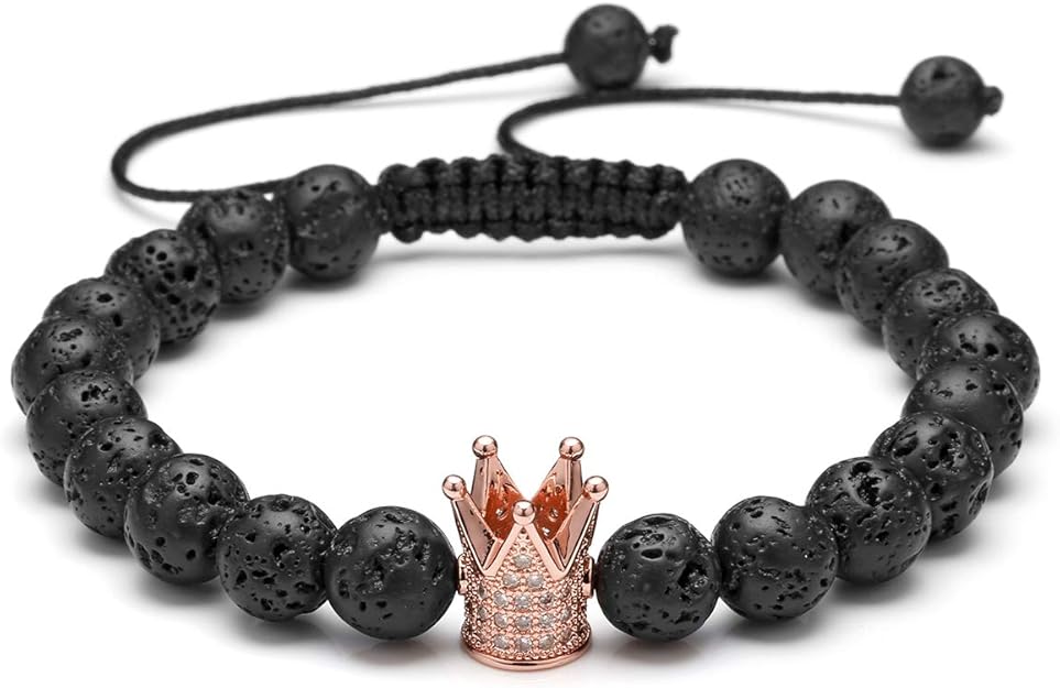 CrystalTears Gemstone Bead Bracelet with CZ Crown King and Queen