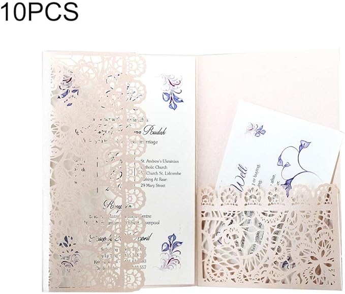 Voxloud Com Enterrement De Vie De Jeune Fille Lot De 10 Cartes Dinvitation De Mariage 3 Plis 12 7 X 17 8 Cm En Dentelle Decoupee Au Laser Avec Enveloppes Pour Anniversaire Mariage Fete Rose