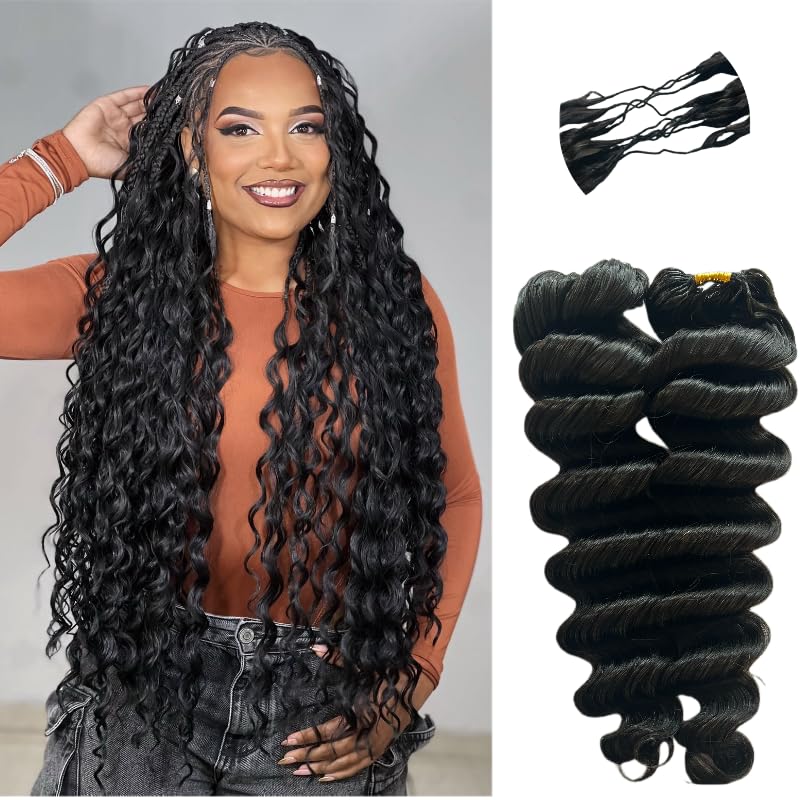 Photo 1 of Human Hair Loose Deep Wave Knotless Pre-Separated Feather Crochet Hair Extensions Crochet Human Hair Extensions Natural Color 20inch 240g