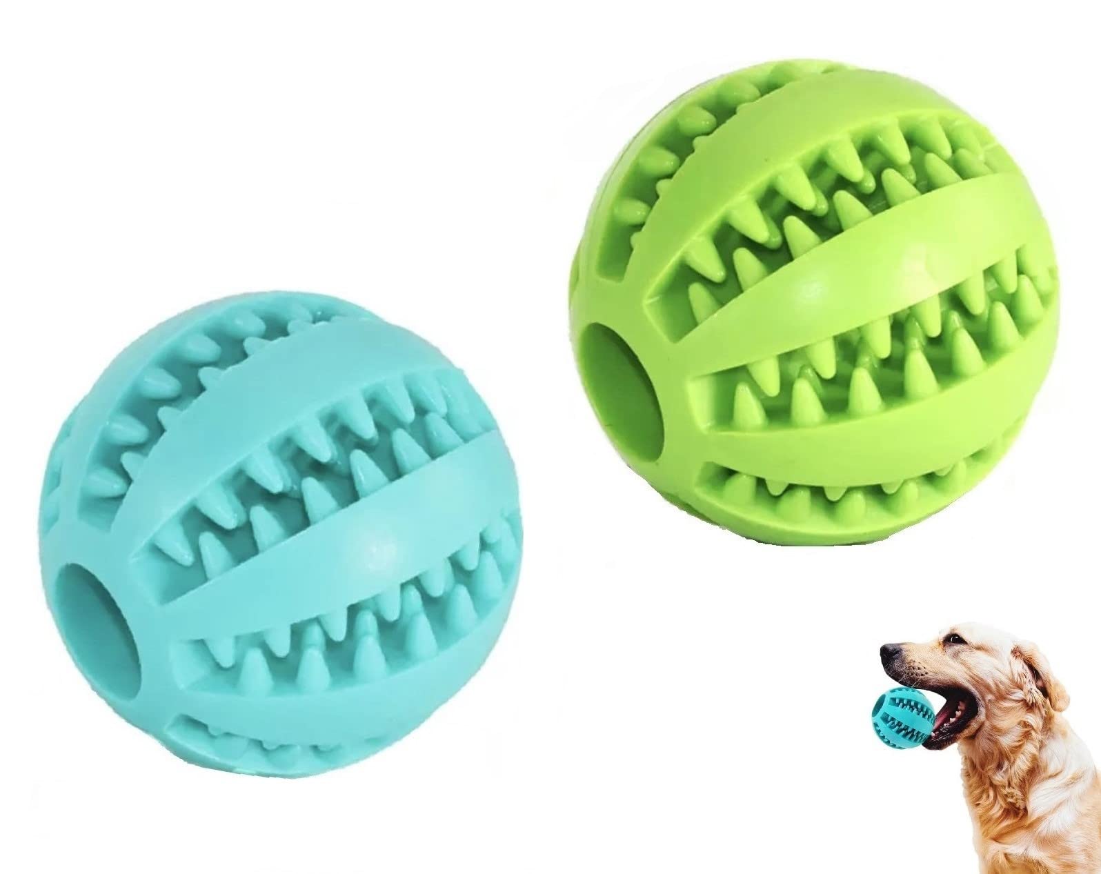 JGR SELECT Dog Ball - 2 Pack - Dog Teeth Cleaning Toy - Teeth Cleaning Ball - Natural Rubber Interactive Pet Toys