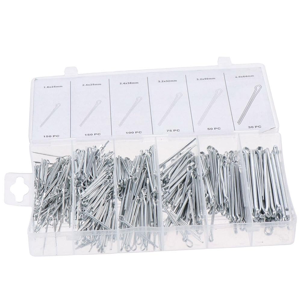 Upluckey Hair Pins 555 Pcs Stainless Steel Smooth Zinc Plated Cotter Pin Durable 4 Sizes Cotter Pins Assortment Kit Lock Systems
