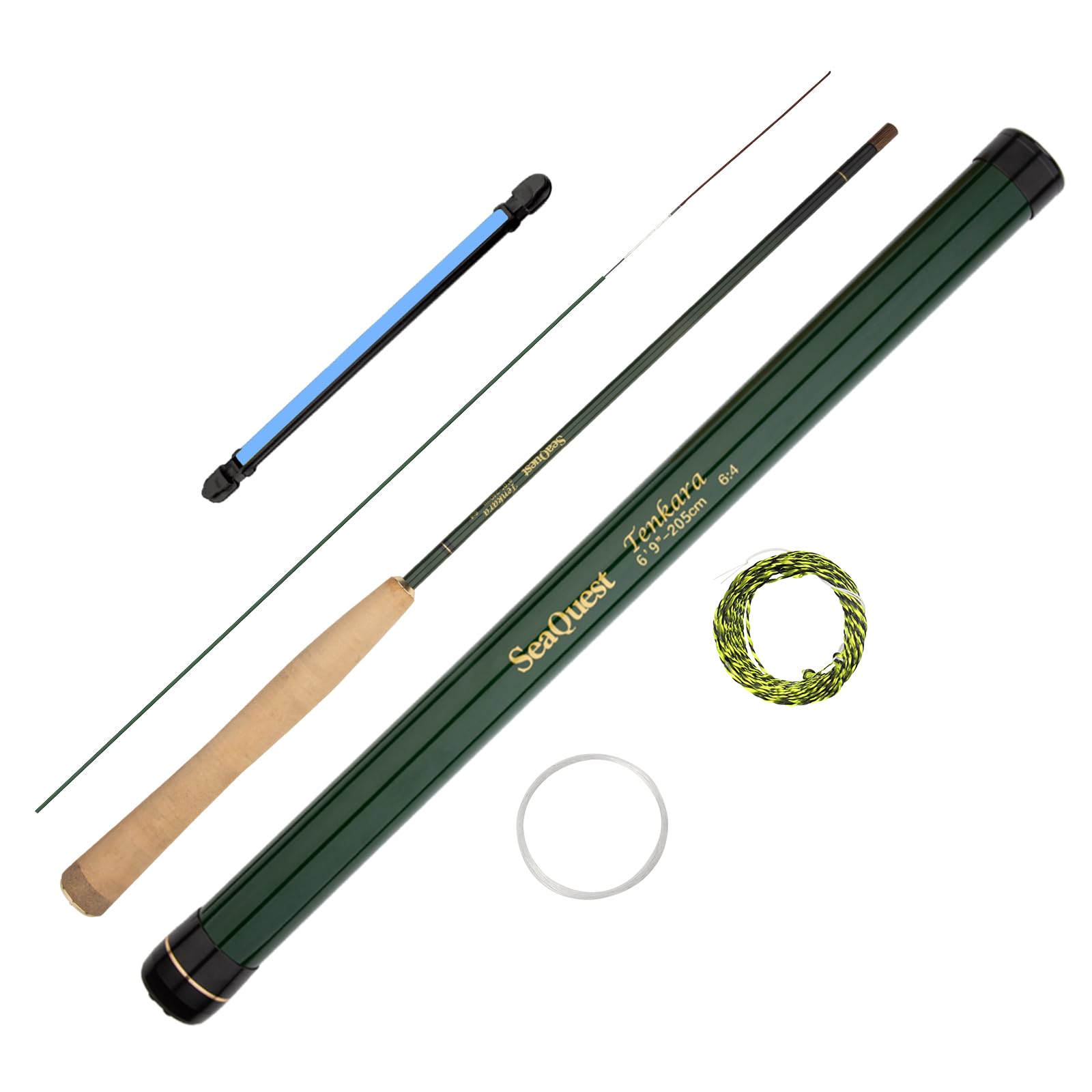 SeaQuest 6'9" 205cm Tenkara Fly Fishing Rod 1.8m Includes Flies, Lines, Line Retaining Starter Kit,205cm 6'9"