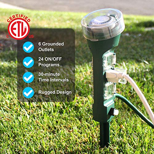 Clear Power Outdoor Power Strip Yard Stake Programmable Mechanical