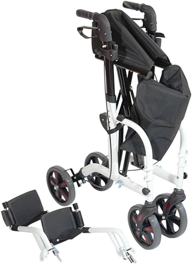 Aidapt Duo Deluxe White Folding Light Weight 4 Wheeled Rollator Transit Chair Mobility Aid with Seat, Foot Plates, Carry Bag - Image 5
