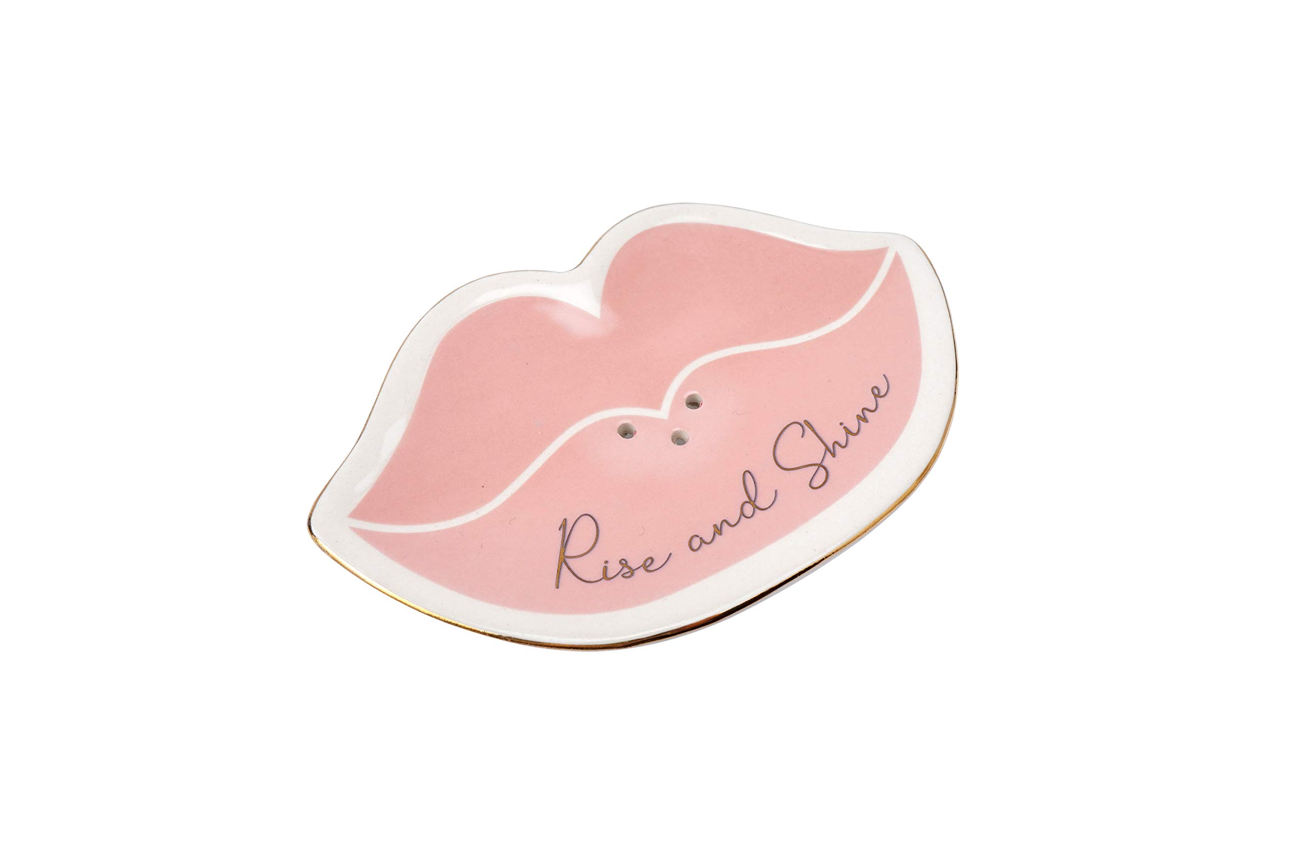 Blush 'Rise and Shine' Lip Shaped Raised Ceramic Soap Bar Dish | Holder | Stand | Tidy | Organiser | by CGB Giftware | Comes Gift Boxed | GB04710