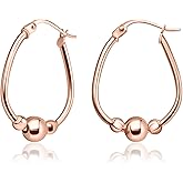 SEA OF ICE Sterling Silver Polish Trendy Dangle Drop Beaded Hoop Earrings 18x24mm Oval Round Sterling Silver Earrings for Women – Nickel-Free Jewelry