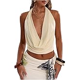 Milumia Women Sexy Draped Front Halter Crop Top Tie Knot Open Back Beach Tank Tops
