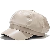 Voilipex Womens PU Leather Newsboy Cap 8 Panel Paperboy Newsie Cap Bakerboy Beret Cabbie Hat