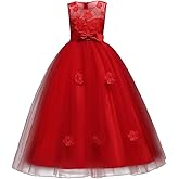 Little Big Girls’Tulle Retro Vintage Dresses Flower Lace Pageant Party Wedding Floor Length Dance Evening Gown