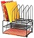 DecoBros Mesh Desk Organizer with Double Tray, 5 Upright Sections and Sliding Drawer, Black