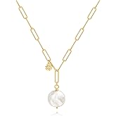 18k Gold Plated Chain Link Necklace for Women, Baroque Pearl/Compass Pendant Necklace