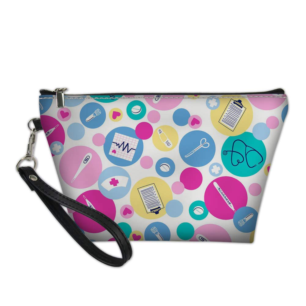 HUGS IDEA Cartoon Pattern Cosmetic Pouch Women Travel PU Leather Waterproof Makeup Pouch