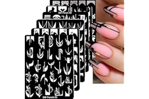 STZPRONAIL 7 Sheets French Line Nails Art Stamping Plate Geometrical Wave Line Drawing Templates Flower Love Lace Stamp Mold Manicure Valentine's Day Design Decoration Nails Gel Printing Charm for Stencils Tools
