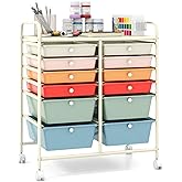 Giantex 12 Drawer Rolling Storage Cart Tools Scrapbook Paper Office School Organizer (Macaron)