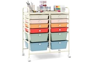 Giantex 12 Drawer Rolling Storage Cart Tools Scrapbook Paper Office School Organizer (Macaron)