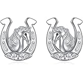 KZX Lucky Horseshoe Earrings for Women 925 Sterling Silver Horseshoe Stud Earrings Horse Earrings Stud Lucky Horse Jewelry for Wife Mother Horse Lovers Birthday Anniversary