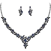 Crysdue Bridal Jewelry Set for Women, Floral Leaf Rhinestone Cluster Statement Necklace Chandelier Dangle Earrings for Wedding Prom Party