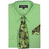 Viviz Forancci Men's Long Sleeve Pointed Collar Dress Shirt with Matching Tie and Handkie AC101