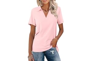 TICTICMISS Women's Polo Shirts Short Sleeve V Neck Summer Tops Business Casual Collared Shirts Loose Tees