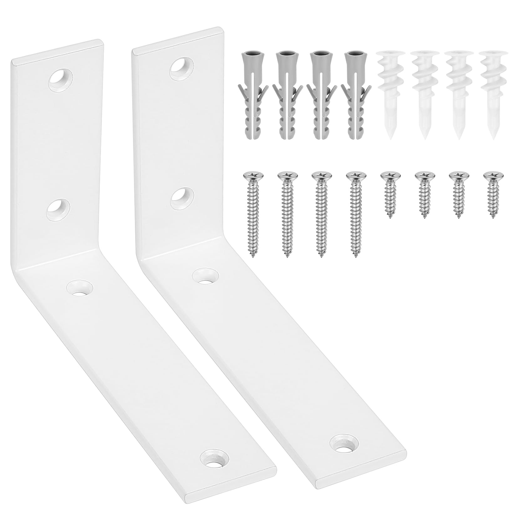 2 Pcs White Shelf Brackets - Heavy Duty Metal L Brackets for Shelves, Wall Mounted for Kitchen Office Bookshelf Board (150 x 100 mm/6 x 4 inch)