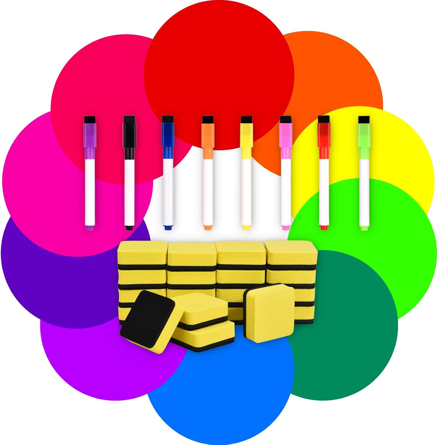 10 Pieces Dry Erase Circles 11 Inch Removable Colorful Vinyl Dots Decals, 20 Square