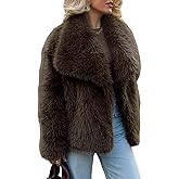 Wyeysyt Womens Faux Fur Coat Cropped Fluffy Shaggy Jacket Lapel Winter Warm Furry Short Coat