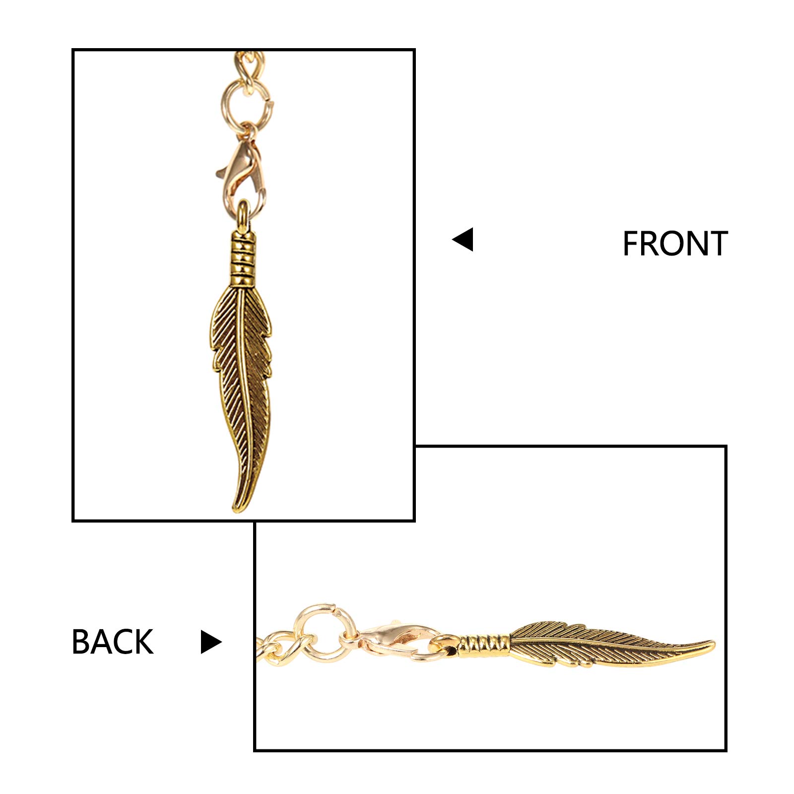 TREEWETO Men's Double Albert Chain Pocket Watch Curb Link Key Chain 3 Hooks with Antique Leaf Pendant Charm Design Copper Fob T Bar