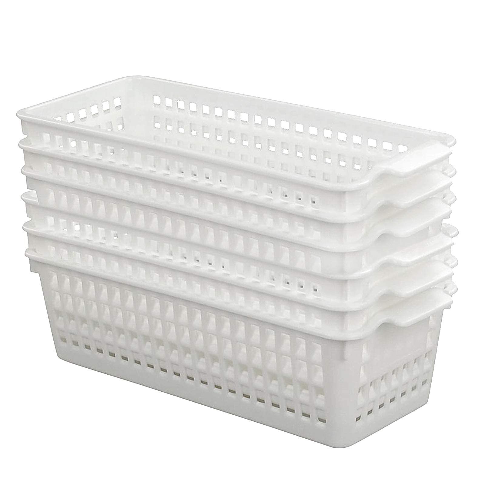 Fosly Kitchen Storage Plastic Baskets with Handle, White Baskets Set of 6