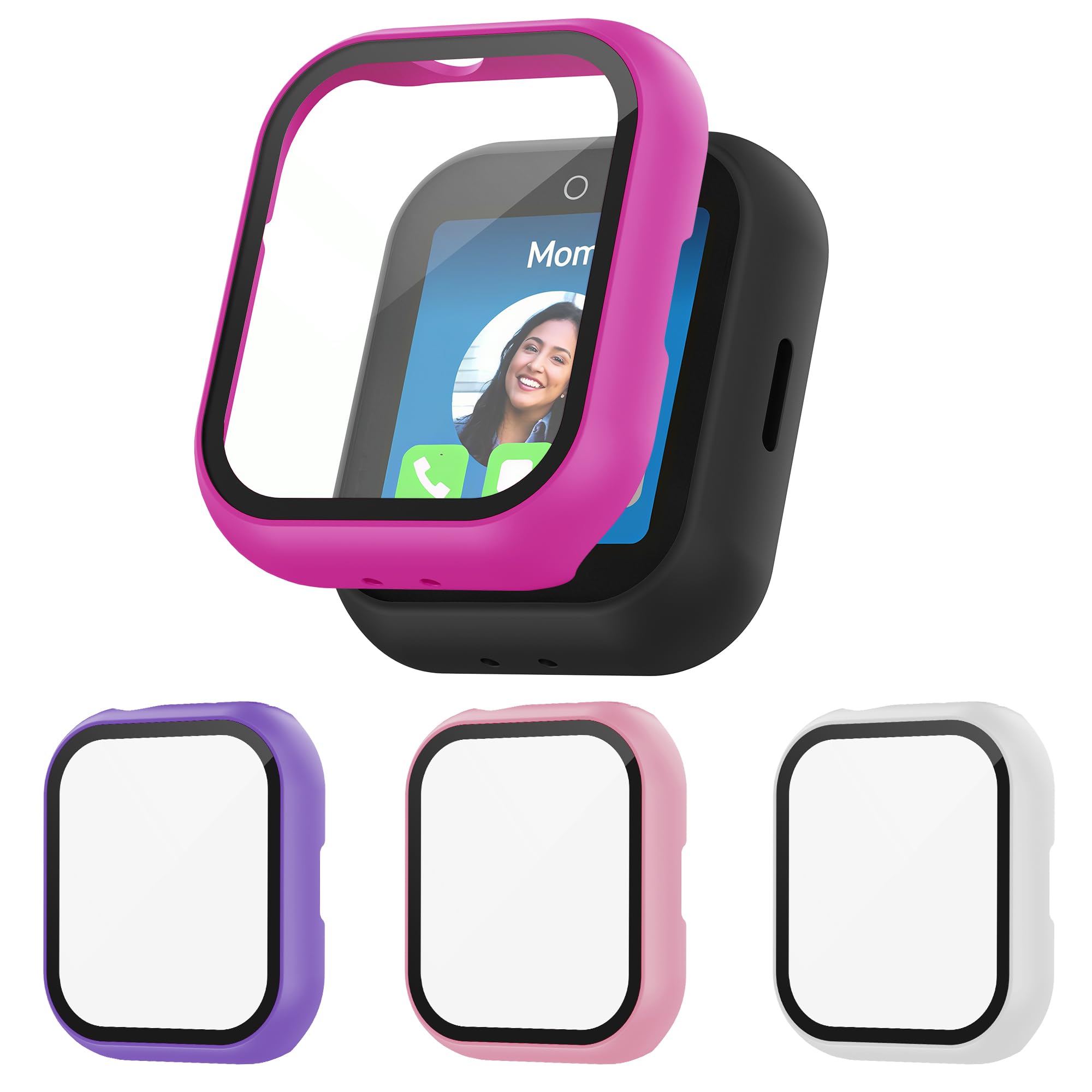 Tiorecime Case for SyncUP Kids Watch 2 with Tempered Glass Screen Protector, Shockproof Hard PC Bumper Protective Cover Compatible with SyncUP Kids Watch 2 (Pink/Purple/Rose Pink/White)