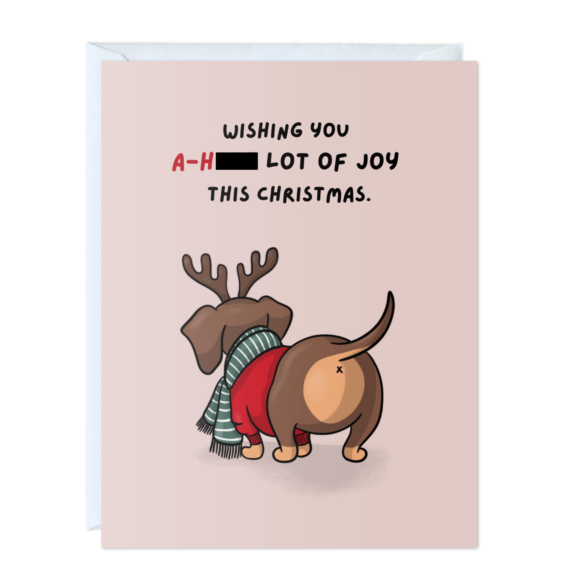 ALY LOU Funny Christmas Card – Festive Punny Xmas Holiday Greeting Card Cute, Blank Inside, Perfect Present for Friends, Family, Him, Her, Colleagues (1 Card - A-Hole Lot of Joy ... Wiener Dog) — image 1