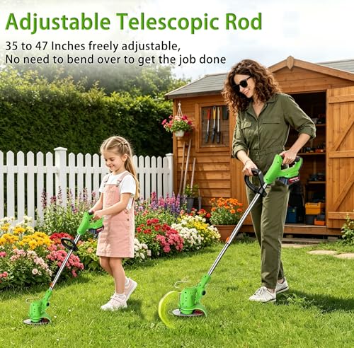 Electric Weed Wacker Battery Powered,Cordless Weed Eater with Wheels | 3-in-1 Itoolmax Grass Trimmer & Stringless Brush Cutter with 3 Types Blades and 2 Pack 4.0 Ah Batteries for Yard Lawn