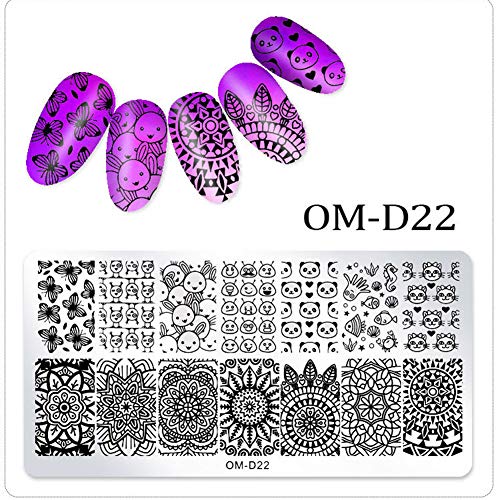 WOKOTO 5Pcs Nail Art Plates Stamping Set Fruit Animal Cat Panda Mandala Image Design Plates Stamping Nail Art Kit With Stamper And Scraper Kit