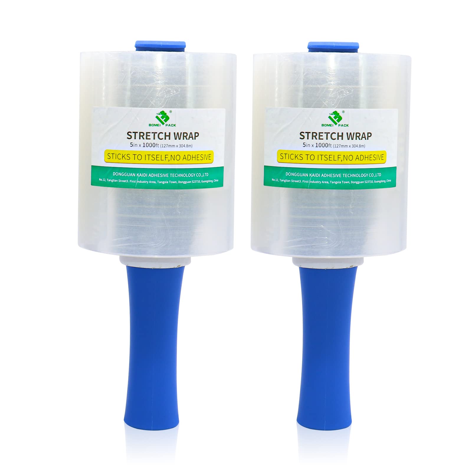 BOMEI PACK 2 packs Mini stretch wrap film with 2 handles,transparent Mini Shrink Film 5 inch 1000 ft 80 Gauge Self Adhering to Secure objects for Moving,Packing,Storage,Heavy Duty Shrink Film