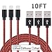 littlejian iPhone Cable,3Pack 10FT Extra Long Nylon Braided Cord Lightning Cable Certified to USB Charging Charger for iPhone 7/7 Plus/6S/6S Plus,SE/5S/5,iPad,iPod Nano 7 (Black+Red,10FT)