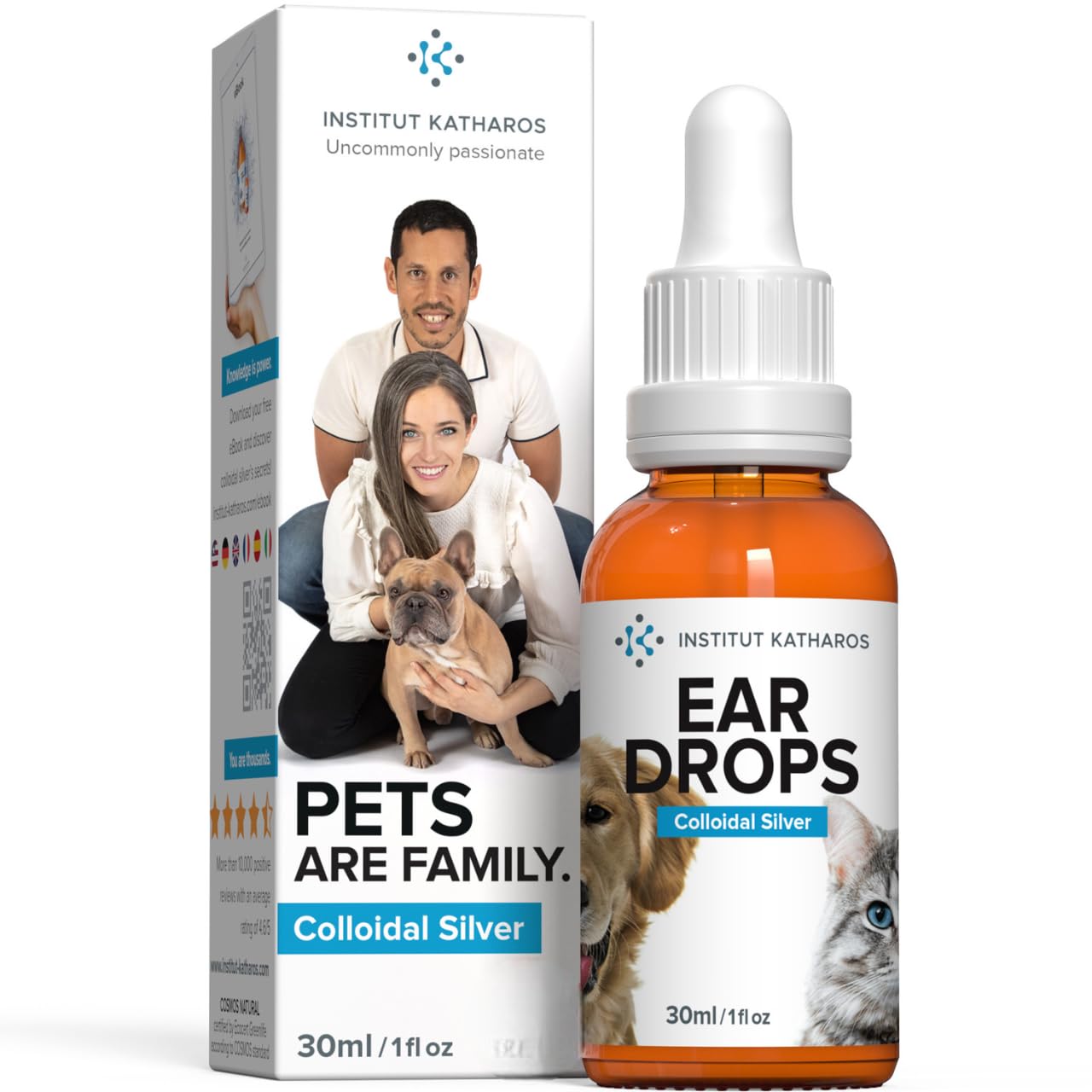Institut Katharos Ear Dropper/Cleaner for Dogs & Cats - 100% Natural Colloidal Silver