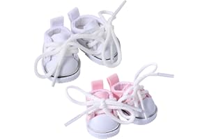Lyreh 2 Pairs Mini Doll Shoes, Cute Lace-Up Canvas Sneakers for 17cm/15cm Plush Doll Fingerboard Shoes Toy Outfit Accessories